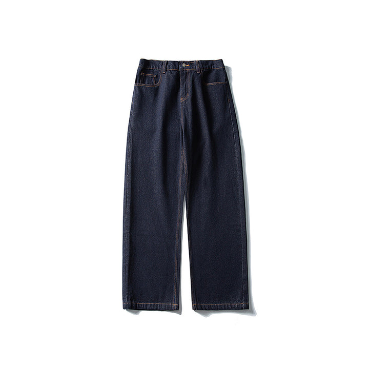Damen High‑Waist gerade geschnittene Denim-Jeans mit weitem Bein und sichtbaren Kontrastnähten Drune