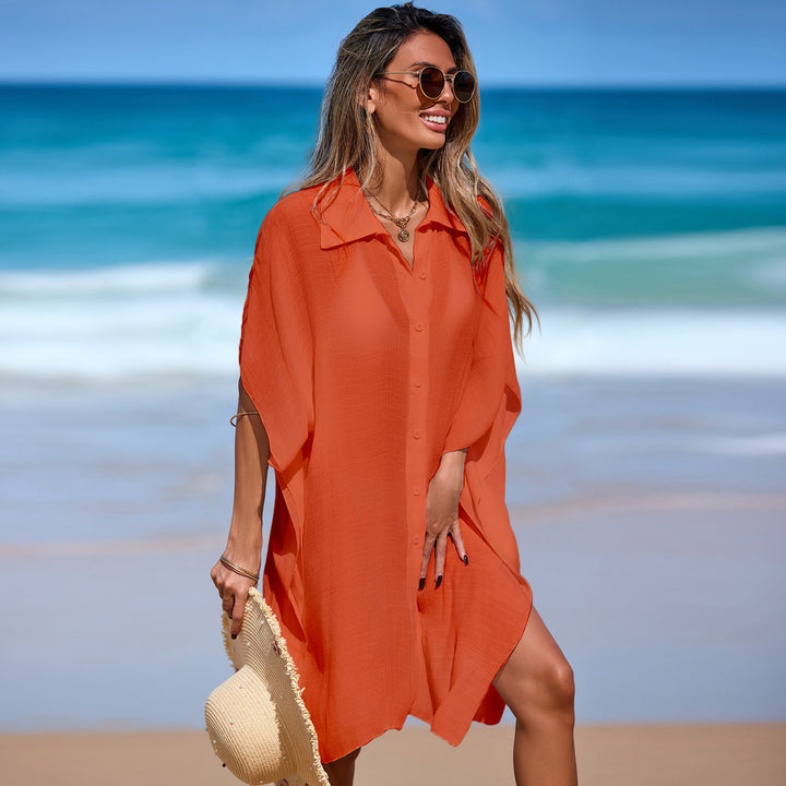 Damen luftiger Strand-Kimono mit modernen Knopfdetails Drune
