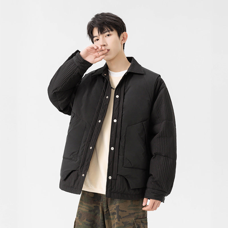 Herren Wattierte Steppjacke mit Cord‑Einsätzen und Hemdkragen Drune