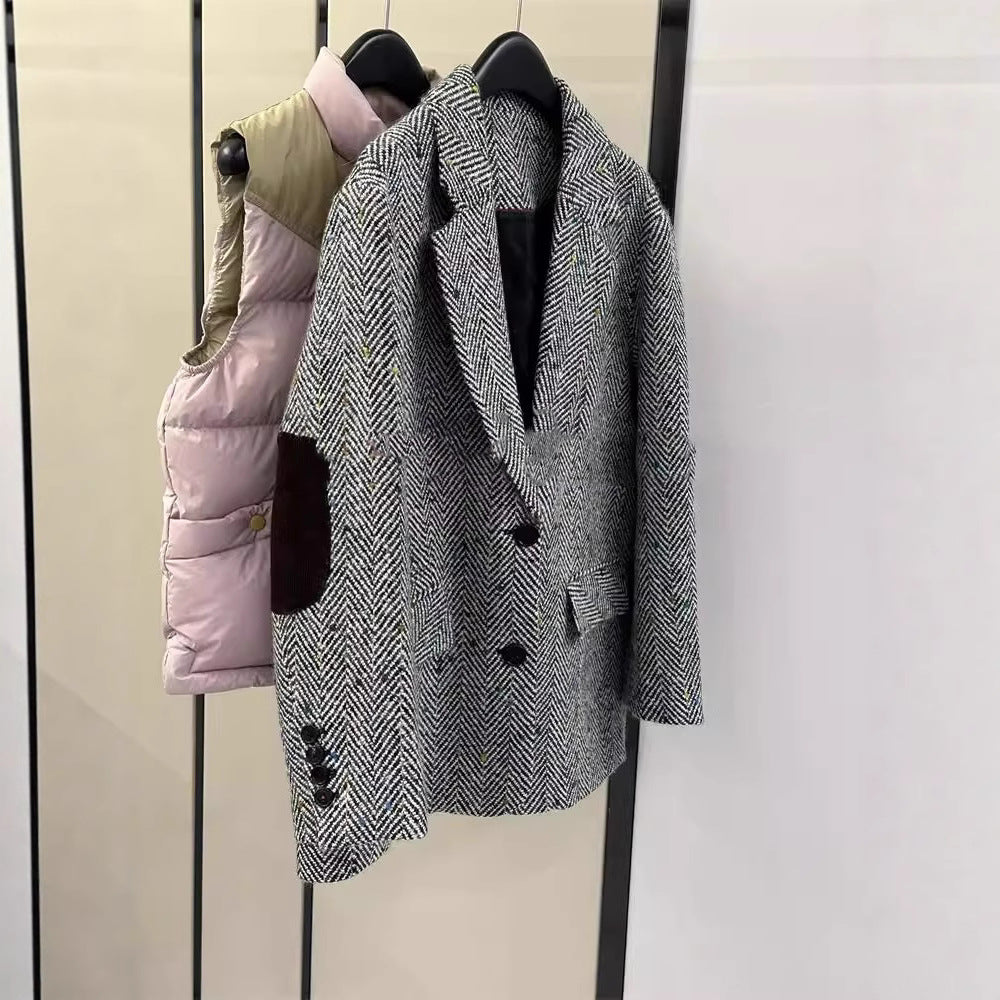 Damen Klassischer Herringbone Blazer Drune