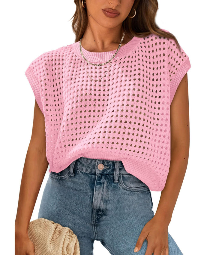 Damen luftiger Grobstrickpullover mit modernem Lochmuster Drune