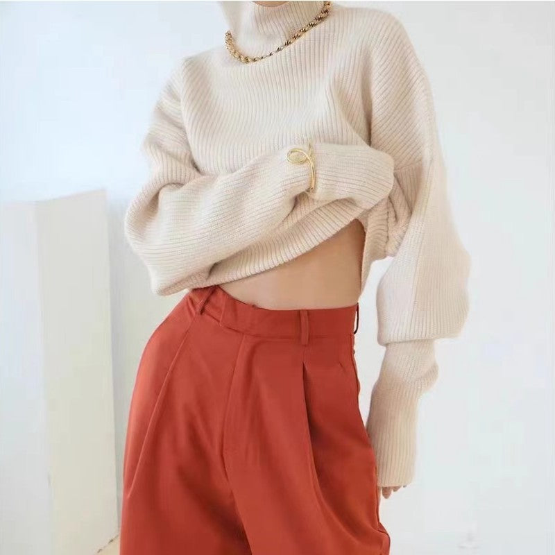 Damen modischer Rollkragenpullover mit strukturiertem Strickmuster und weiten Ärmeln Drune