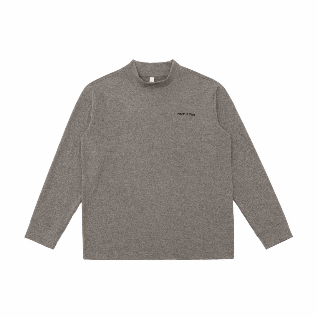 Unisex Feinstrukturierter Mockneck-Pullover aus Baumwollmix mit dezenter Bruststickerei Drune