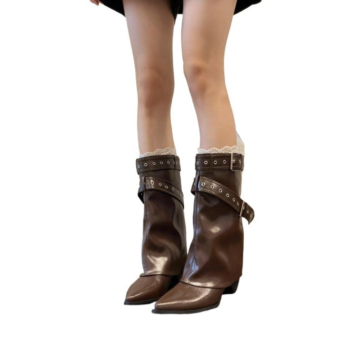 Damen Stilvolle Stiefeletten mit verzierter Riemen-Optik Drune