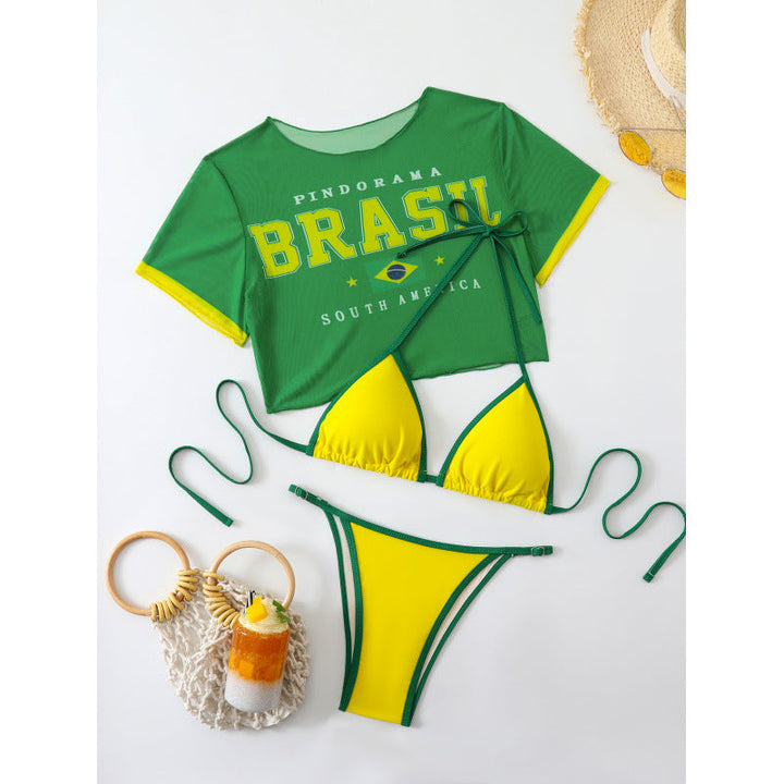 Damen Crop-Top Bikini-Set mit sportlichem Schnitt und Brasil-Print Drune