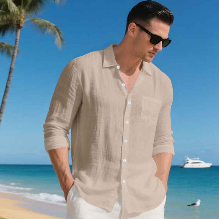 Herren Urlaubstaugliches Relax-Kragenhemd aus Leinenmix mit Brusttasche Drune