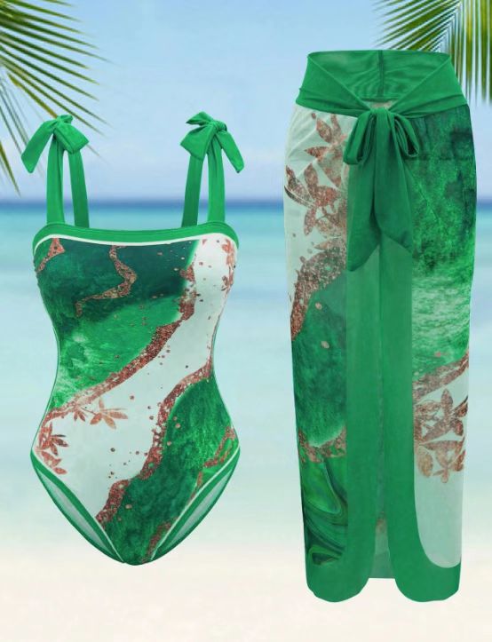Damen Badeanzug mit passendem transparentem Strandüberrock Drune