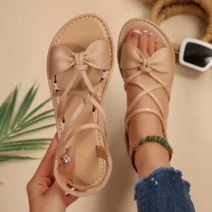Damen Zarte Römersandalen mit Schleifen-Detail und verstellbaren Schnürriemen Drune