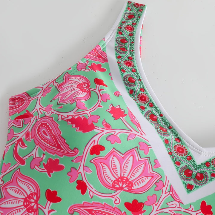 Damen Einteiliger Badeanzug mit floralem Design und modischen Trägern Drune