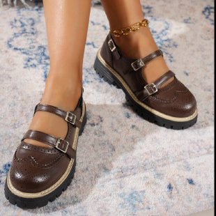 Damen Modische Ballerinas mit Doppelriemen und atmungsaktiver Sohle Drune