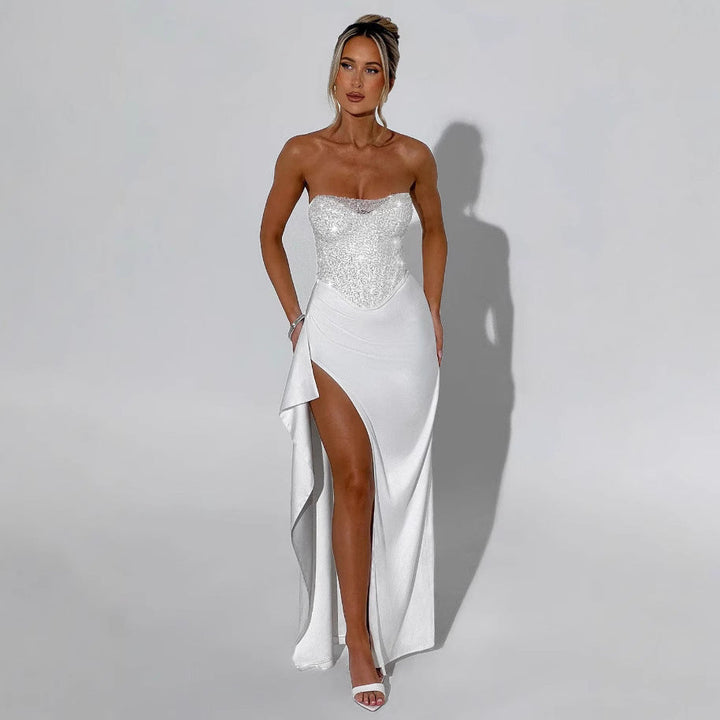 Damen Hochgeschlossenes Abendkleid mit transparentem Oberteil und seitlichem Schlitz Drune