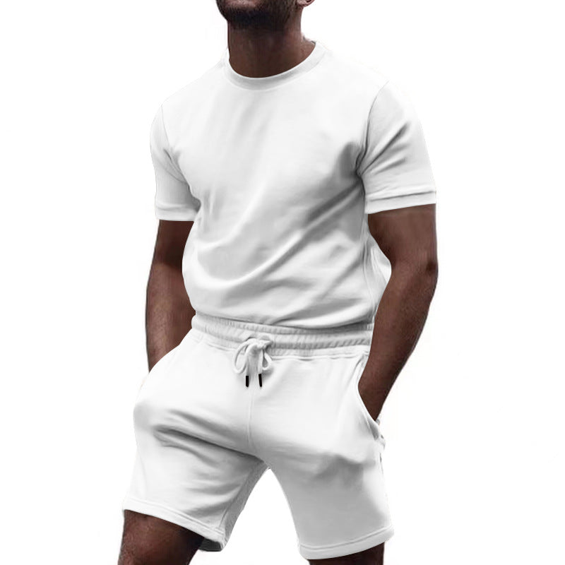 Herren nan minimalistisches Jersey-Ensemble mit bequemem Rundhalsshirt und elastischer Tunnelzug-Kurzhose Drune