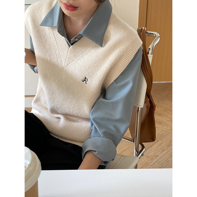 Damen Strickpullover mit V-Ausschnitt und feinen Rippstrukturen Drune