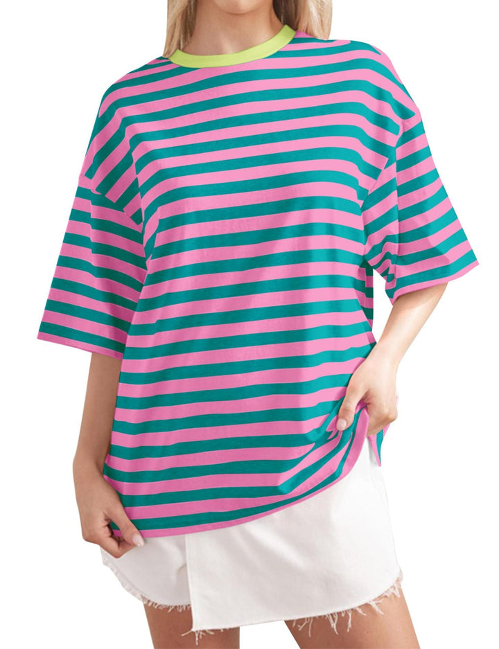 Damen Lässiges Oversized T-Shirt mit gestreiftem Muster Drune