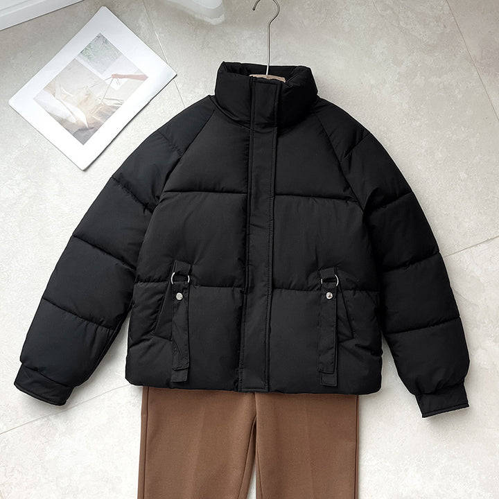 Damen nan kurze gesteppte Pufferjacke mit hohem Stehkragen, verdeckter Frontblende und D‑Ring Taschenapplikation Drune