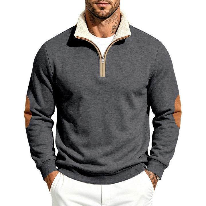 Herren Thermo-Fleece-Halbzippullover mit Teddy-Kragen und Kontrast-Ellbogenpatches Drune