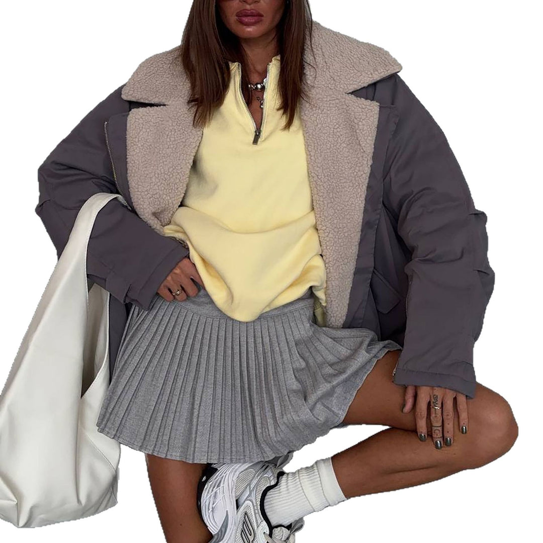 Damen Modische Oversized Jacke mit Teddyfutter Drune