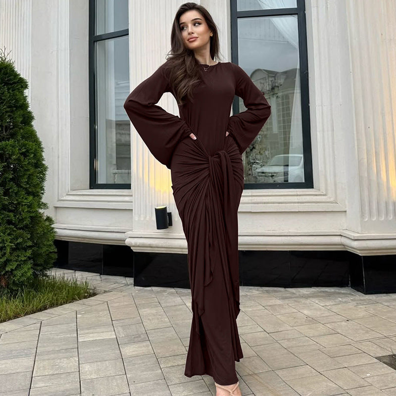Damen Elegantes Maxikleid mit geschwungenem Saum und lässigen Fledermausärmeln Drune