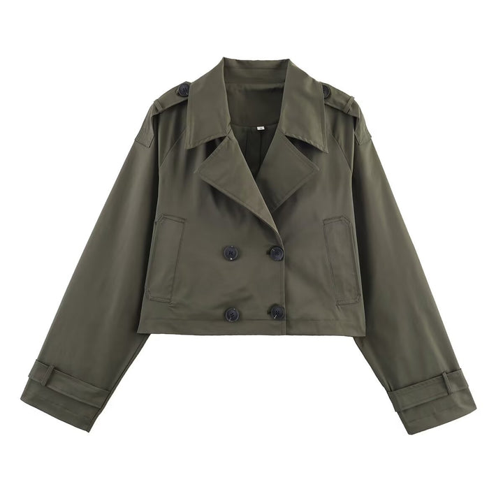 Damen Kurzgeschnittene Trenchjacke im Boxy‑Schnitt mit Doppelreiher und Schulterriegeln Drune