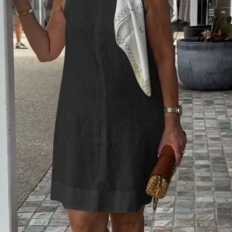 Damen Leichtes Sommerkleid aus Baumwoll-Leinen-Mix mit klassischem Schnitt Drune