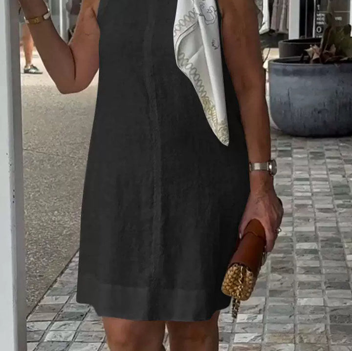 Damen Leichtes Sommerkleid aus Baumwoll-Leinen-Mix mit klassischem Schnitt Drune