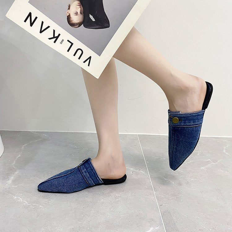 Damen Offene Mules mit elegantem Denim-Design und modischer Spitze Drune