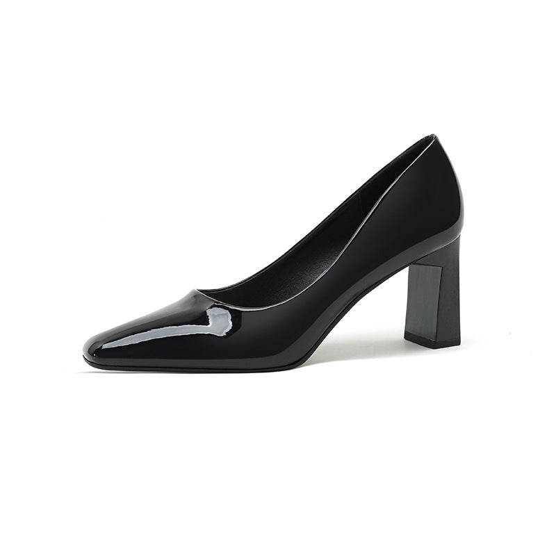 Damen Glänzende Spitz-Zeh Blockabsatz-Pumps Drune