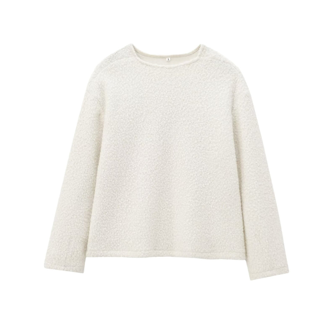 Damen Kuscheliger Bouclé-Pullover mit Rundhals und geradem Saum Drune