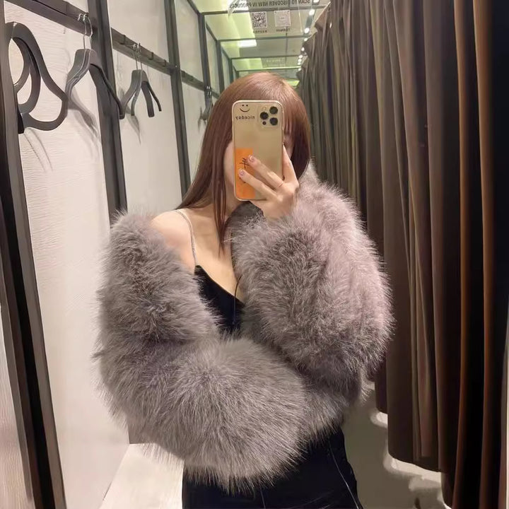 Damen Modische und flauschige Jacke mit weitem Schnitt Drune