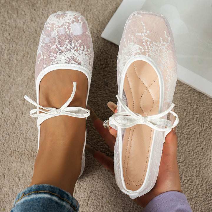 Damen elegante Ballerinas mit zartem Spitzenoberteil Drune