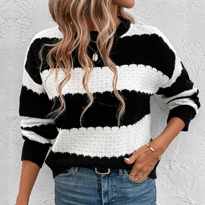Damen Lässiger Strickpullover mit dekorativen Streifen Drune