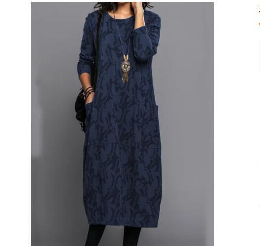 Damen nan locker geschnittenes Midikleid aus Feinstrick mit Ton-in-Ton-Jacquard, Rundhalsausschnitt und seitlichen Eingrifftaschen Drune