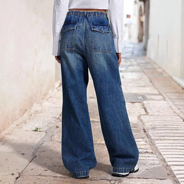 Damen Weite Denim-Hose mit elastischem Bund und hohen Taschen Drune
