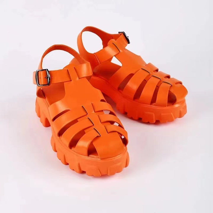 Damen  robuste Plateau-Sandalen mit mehreren Zier- und Komfortriemen, verstellbarer Metall-Schnalle und profiliertem Traktorabsatz Drune