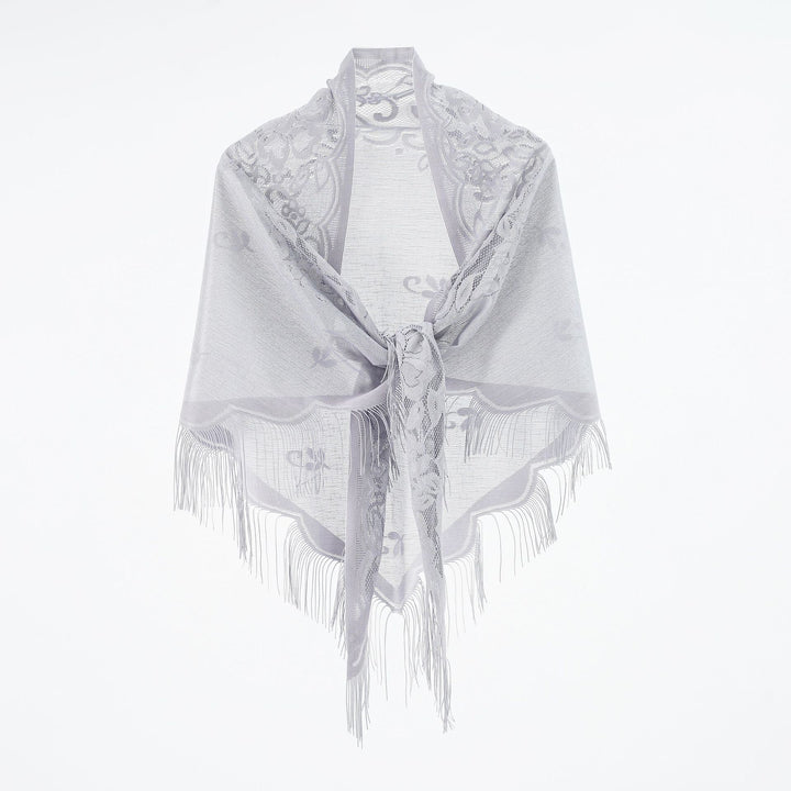 Damen Eleganter Chiffon-Schal mit kunstvollen Fransen Drune