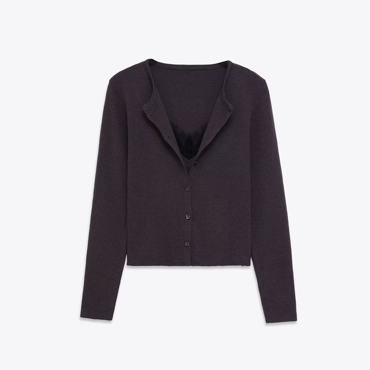 Damen 40+ feiner Strickcardigan mit integriertem Spitzen‑Cami Drune