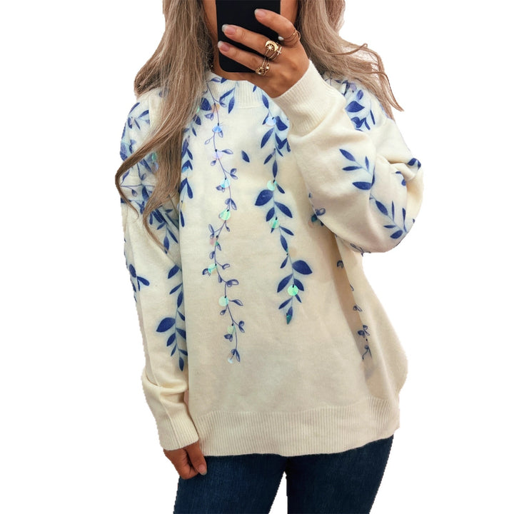 Damen kuscheliger Oversized-Pullover mit floralem Applikationsdesign Drune