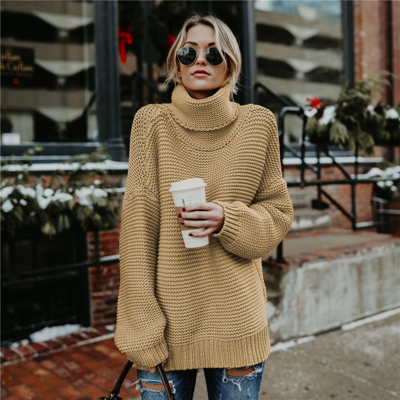 Damen Grobstrickpullover mit hochabschließendem Rollkragen und lässiger Passform Drune