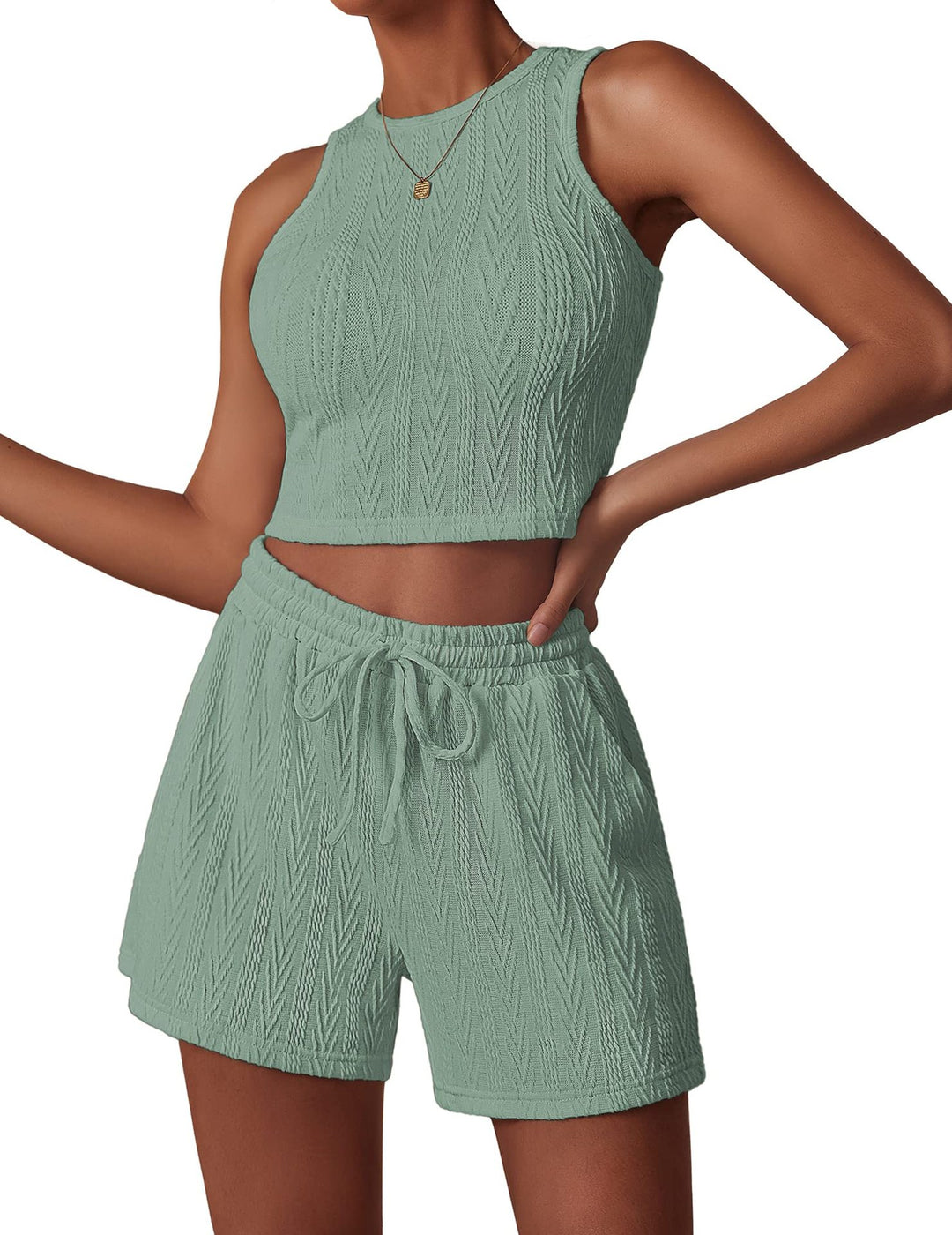 Damen stylisches Athletic-Set mit trendigem Rippenmuster Drune