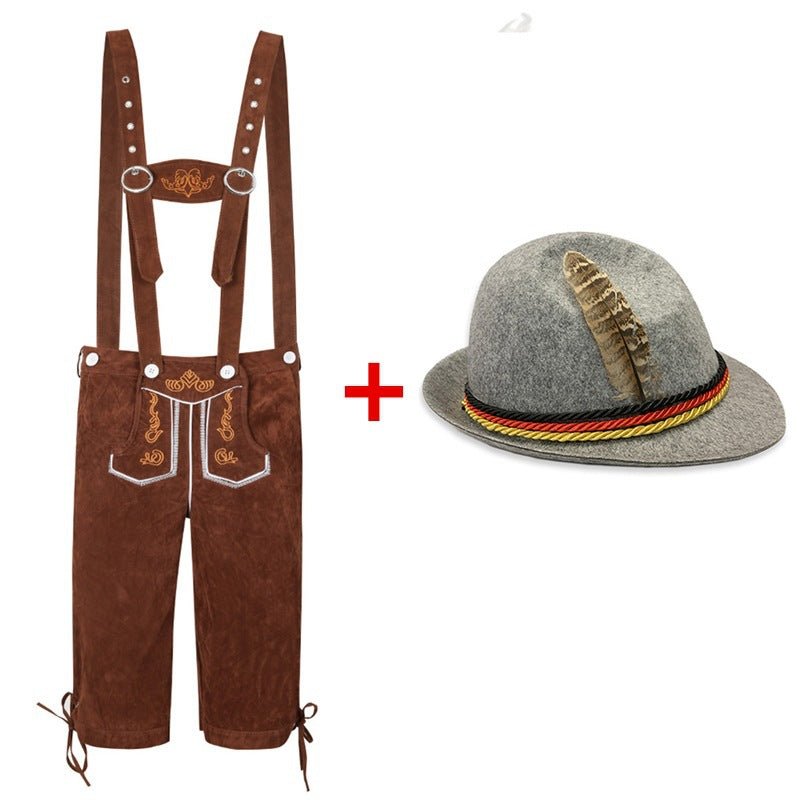 Herren nan traditionelle Trachtenlederhose mit verstellbaren Trägern und Trachtenhut Drune