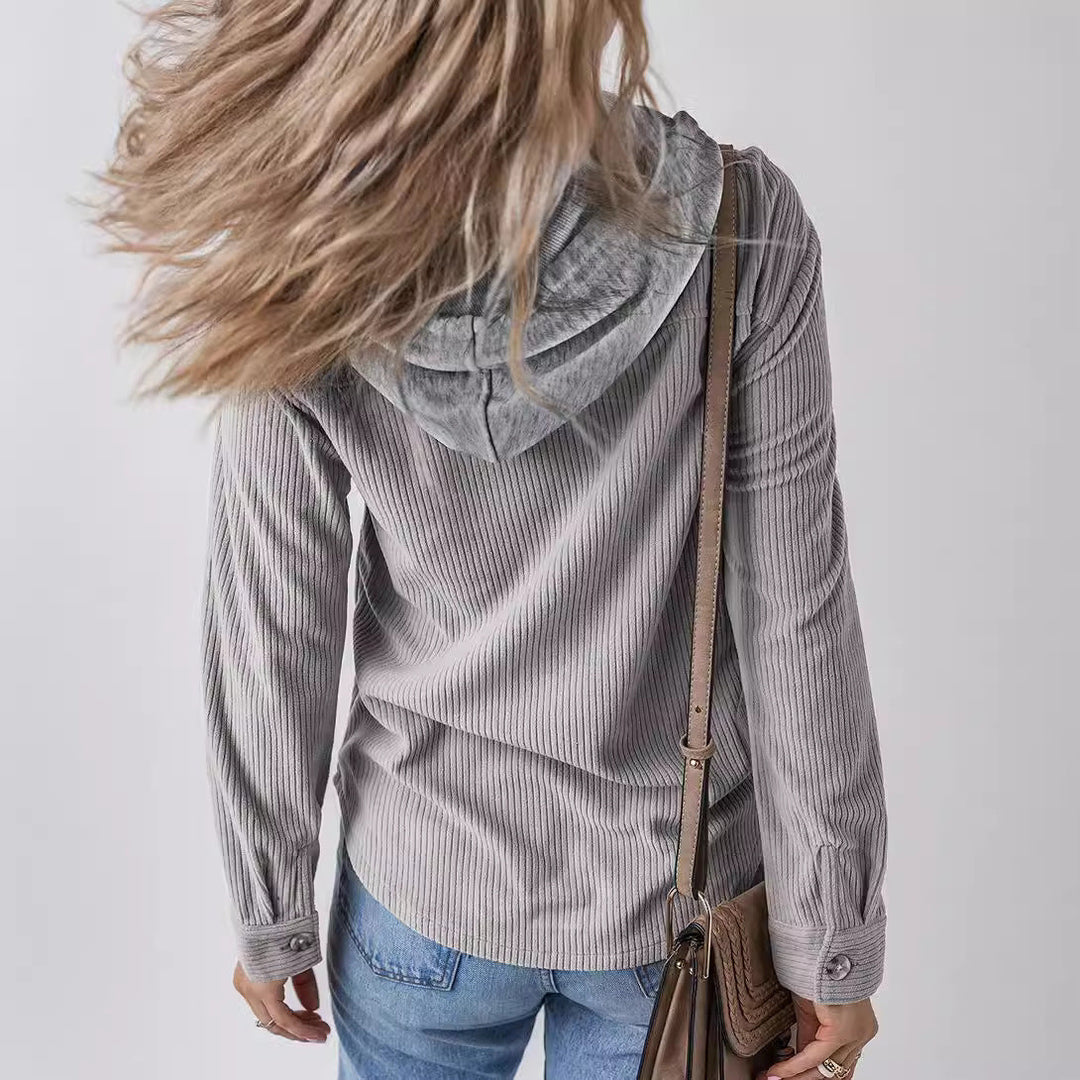 Drune | Damen Kapuzenshirt Jacke mit Rippstruktur Casual Style