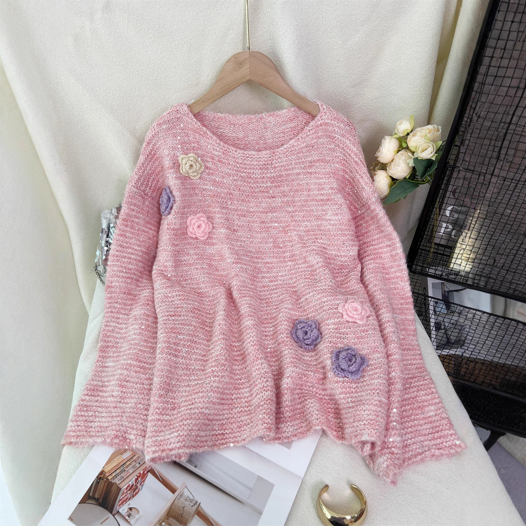 Damen Strickpullover mit floralem 3D-Design Drune