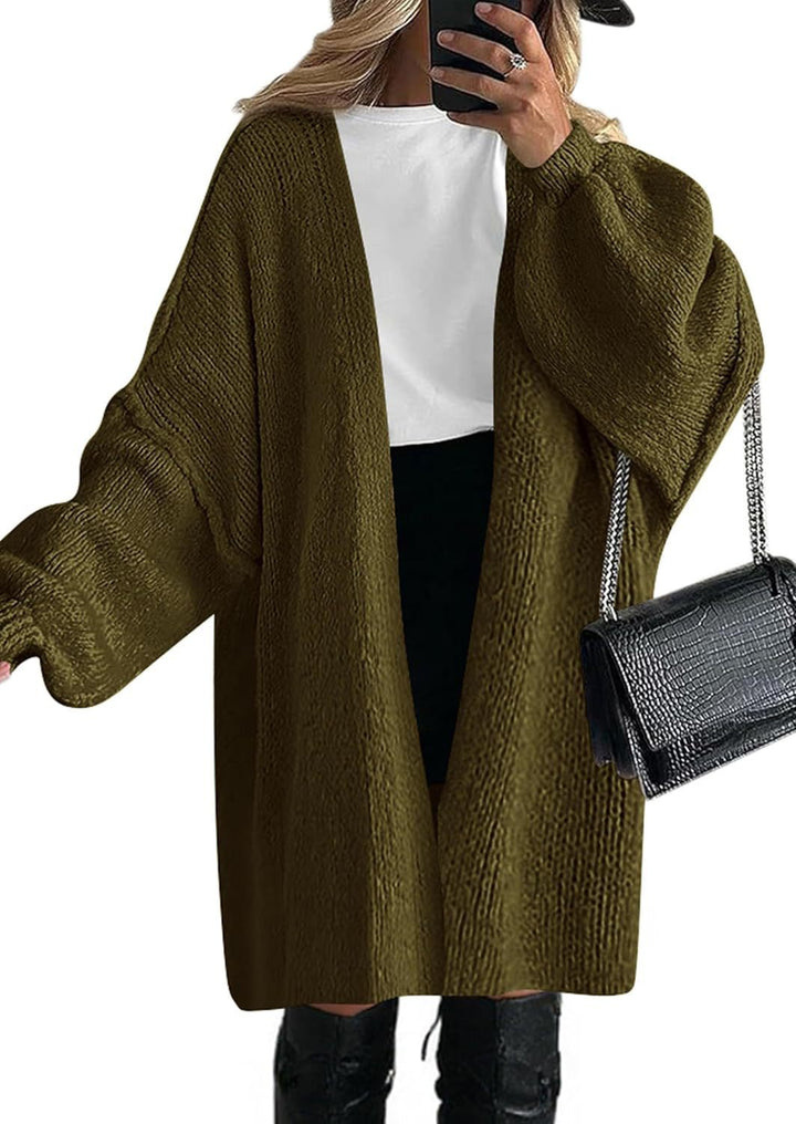 Damen Oversize Strickcardigan mit weiten Ballonärmeln und offener Front Drune
