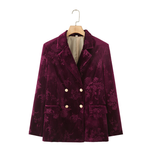 Femme Reverskragen Samt Blumen Blazer Drune