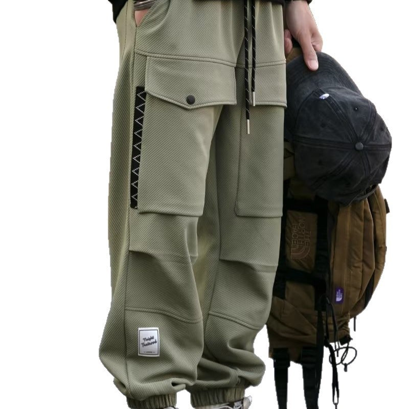 Herren weite Cargo-Jogginghose mit Kordelzug Klapptaschen und elastischen Bündchen Drune