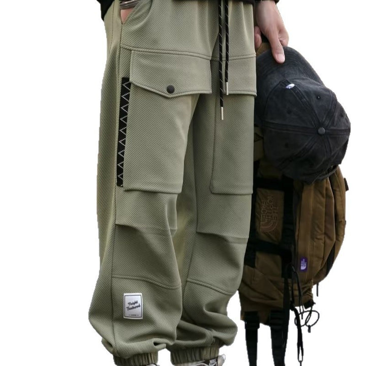 Herren weite Cargo-Jogginghose mit Kordelzug Klapptaschen und elastischen Bündchen Drune