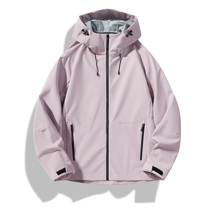 Herren Minimalistische Softshell-Regenjacke mit TPU‑Membran, verschweißten Nähten und verstellbarer Kapuze Drune