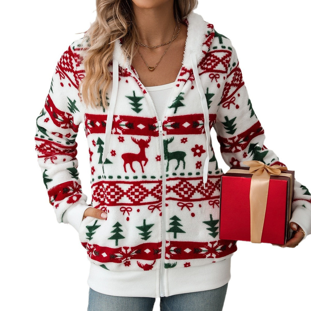 Damen Kuscheliger Kapuzen-Pullover mit festlichem Motiv Drune