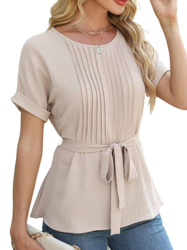Damen Bluse mit Rüschendetails und seitlichem Gürtel Drune