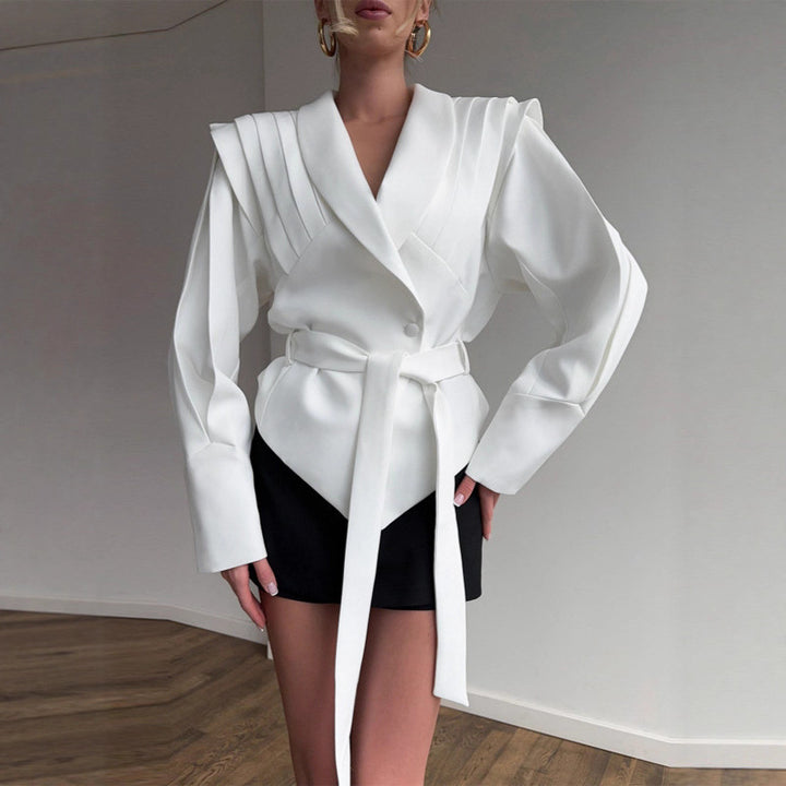 Damen Eleganter Blazer mit strukturierten Details und Taillengürtel Drune